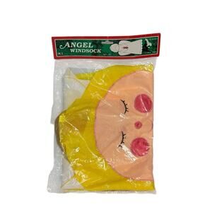 Vintage Christmas Angel Windsock Applique Embroidered Nylon 40” Original Pkg